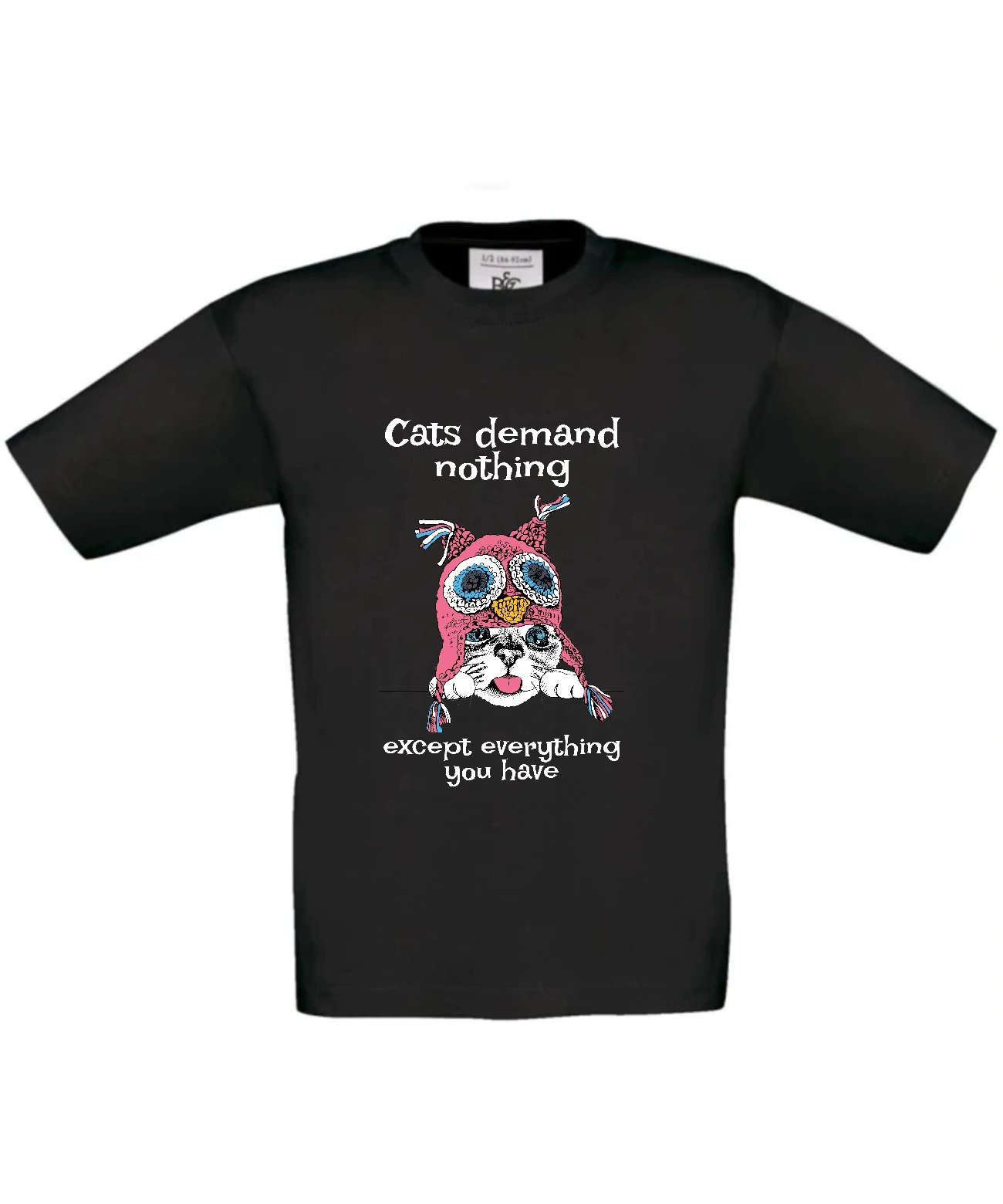Dziecięca koszulka z kotem Cats demand nothing — except everything you have