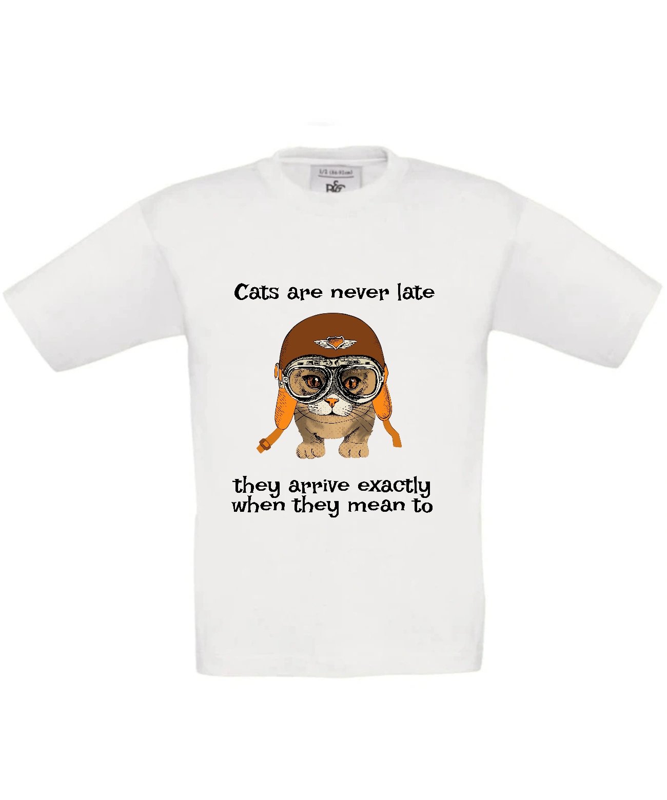 Dziecięca koszulka z kotem Cats are never late — they arrive exactly when they mean to