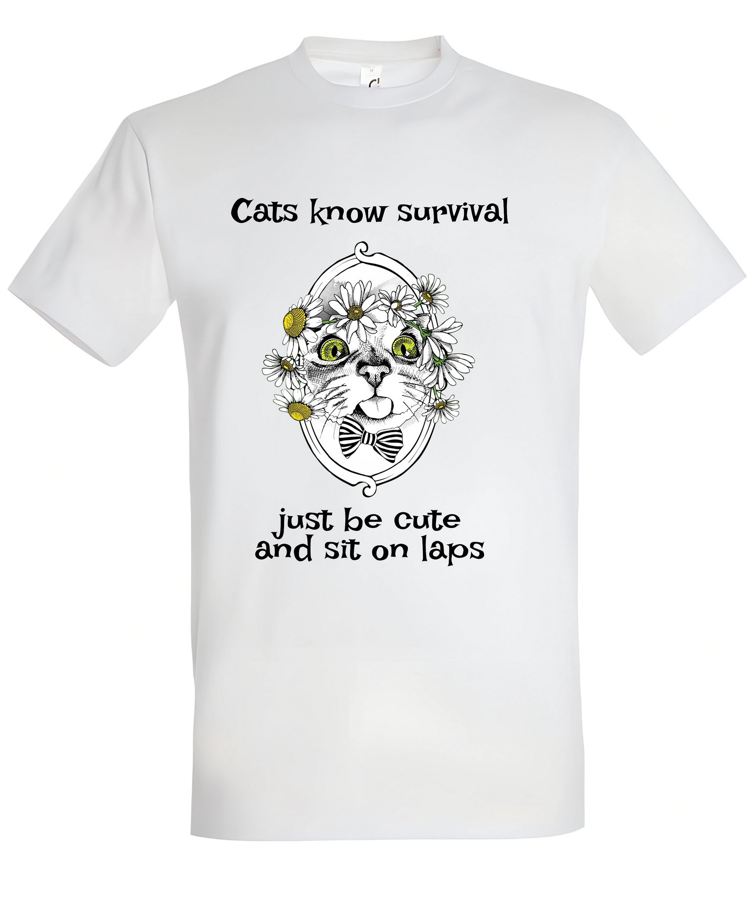 Klasyczna koszulka z kotem Cats know survival: just be cute and sit on laps