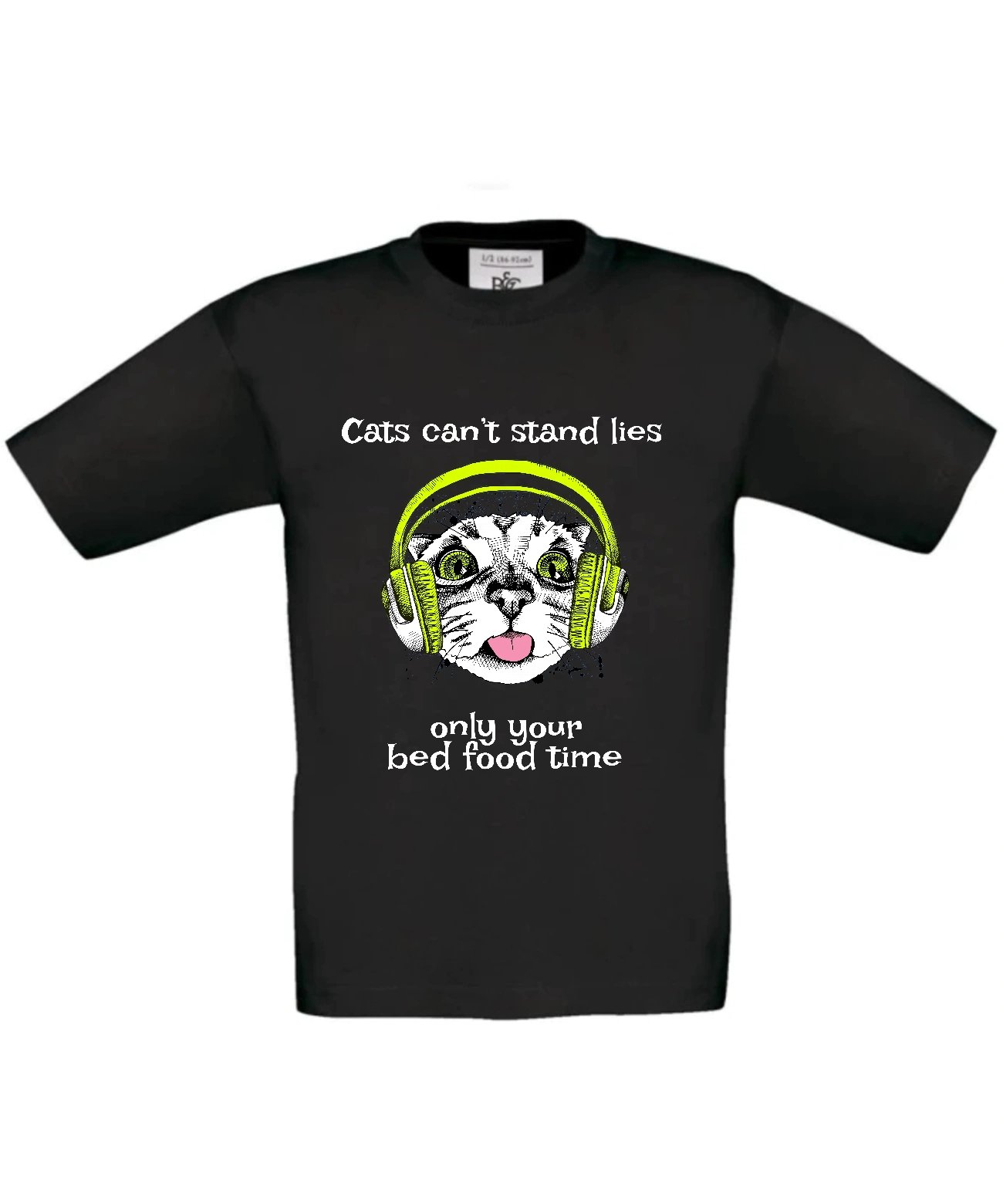 Dziecięca koszulka z kotem Cats can’t stand lies — only your bed, your food and your time