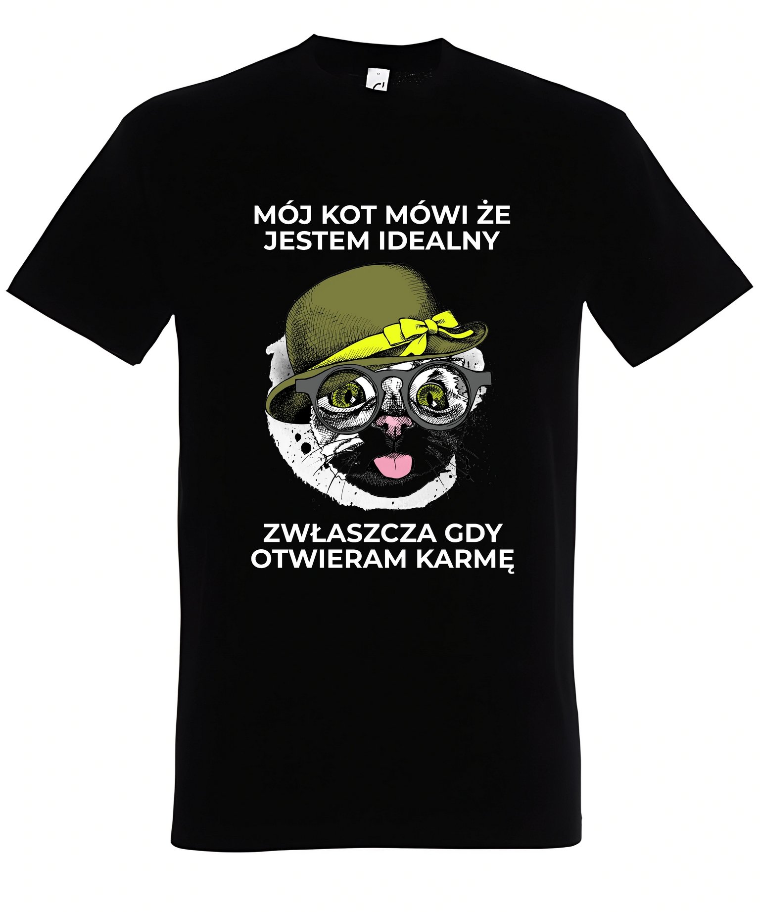 Klasyczna koszulka z kotem Mój kot mówi, że jestem idealny. Zwłaszcza, gdy otwieram karmę