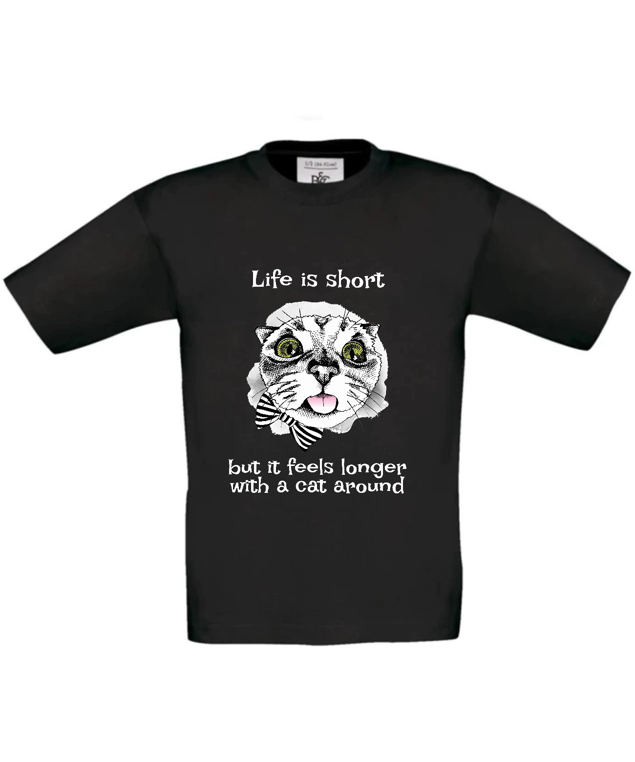 Dziecięca koszulka z kotem Life is short, but it feels longer with a cat around