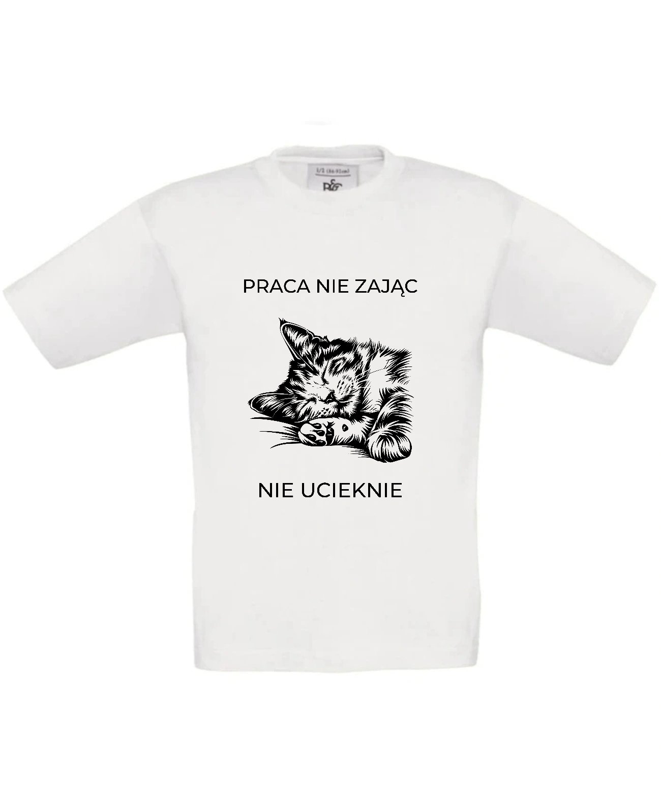 Dziecięca koszulka z kotem Praca nie zając, nie ucieknie